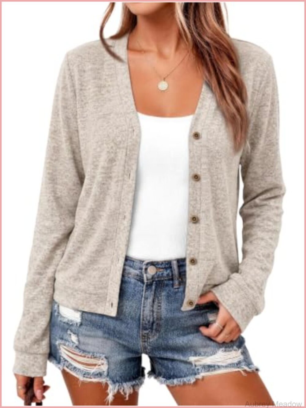 Lightweight V-Neck Cardigan with Gold Buttons for Women